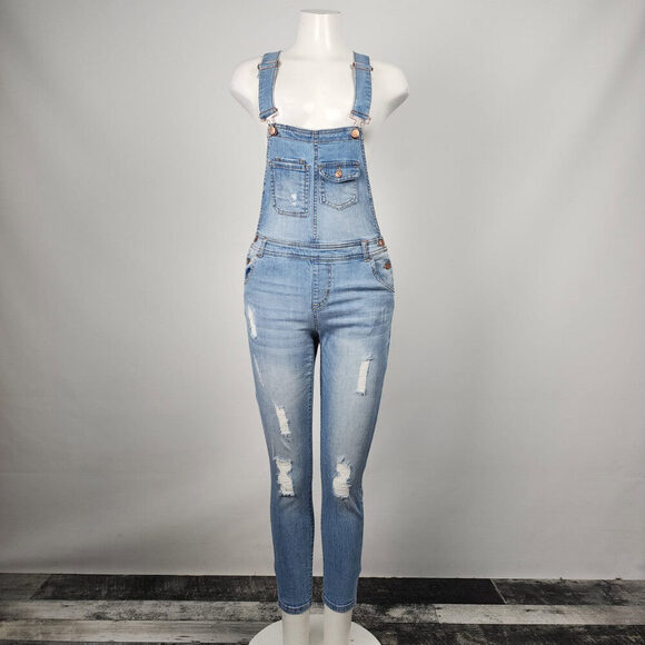 Ci Sono Light Wash Distressed Denim Overalls Size S - Picture 1 of 10